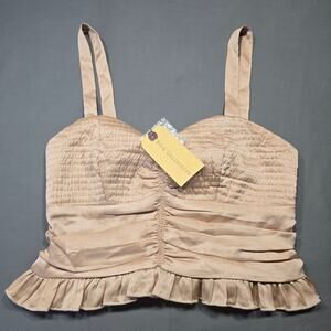 BOG Collective Pink Lavender Crop Top NEW Ruffles Button Straps Women's Size L